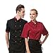 Chef coat black with red uniforms short sleeve chef jacket unisex Black US Size:XS (Tag:S)