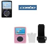 Durable Flexible Soft Pink Silicone Skin Case with Belt Clip + Adjustable Sports Armband + Premium Clear LCD Screen Protector for Sandisk Sansa Fuze