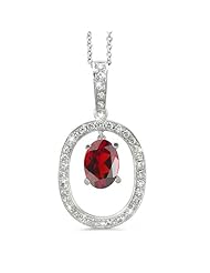 Large Duo Oval Diamond Pendant In 18K White Gold With A 1.00 ct. Genuine Garnet Center Stone.