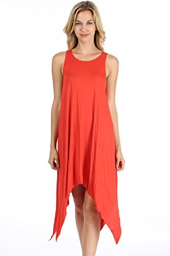 Le More Women's Sleeveless Round Neck Raw Edge Maxi Dress Small Red