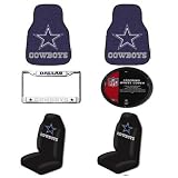 NFL Dallas Cowboys 6 PC Auto Accessories Combo Kit - Carpet Fan Floor Mats, Seat Covers, Steering Wheel Cover and Chrome License Plate Frame