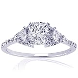 0.80 Ct Cushion Cut 3 Stone Diamond Engagement Ring Pave CUT: VERY GOOD SI3-E EGL