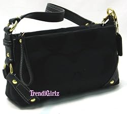 AUTHENTIC COACH BLACK SIGNATURE JACQUARD SMALL CARLY with BLACK LEATHER 10730