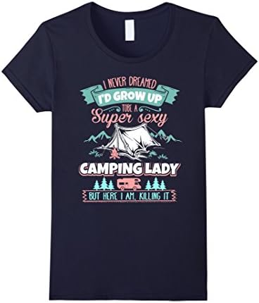 Women's Typography Camping T-shirt - Super Sexy Camping Lady XL Navy