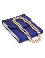 24karat Yellow Gold Over Sterling Silver 2 Rows 8-9mm Multi Pink Cultured Freshwater Pearl High Luster Necklace 17"-18" Length.