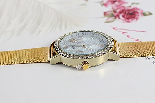 Women Casual Diamond Gold Plated Steel Band Alloy Quartz Round Watch