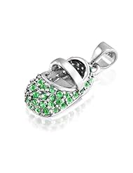 Bling Jewelry 925 Silver Baby Shoe Charm Pendant May Birthstone Emerald Color CZ