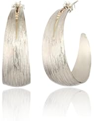 Shaesby "Flamenco" 14k Yellow Gold and Silver Textured Hoop Earrings