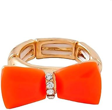 Jewelryfinds Lady Golden Orange Bow Tie with Clear Crystals Charm Stretch Ring