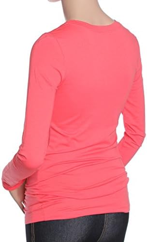 Women's Crew Neck Long Sleeve Tee Shirt Navy M Coral S