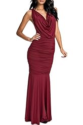 V-neck Sleeveless Cowl Neck Polyester/Spandex Draped Cutout Evening Dress 