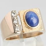 Vintage 14K Yellow Gold Lab Created Star Sapphire & Diamond Ring, Circa 1960