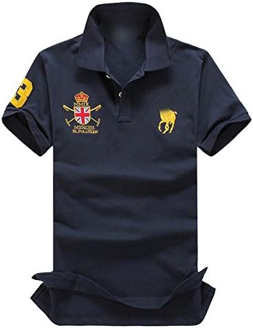 Plog Mens Casual Solid Short Sleeve Cotton Polos Blue