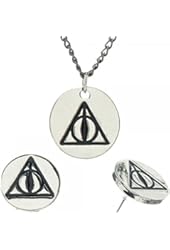 Harry Potter Deathly Hallows Charm Necklace and Earring Stud Set