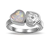 Bling Jewelry Bezel Set Heart CZ and Inlaid Opal Sterling Silver Ring-8
