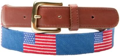 Needlepoint Belt - American Flag with Brass Buckle - Belts For Preppy Clothes