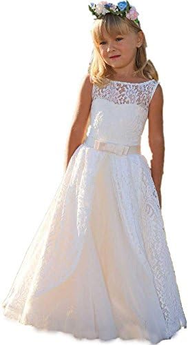 MissProm Lace Tulle Tutu Flower Girl Gowns Junior Bridesmaid Dress (14, Ivory)