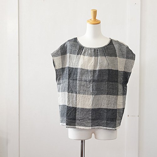 (ヤラ) YARRA チェック柄リネンフレンチスリーブプルオーバー フリーサイズ グレー（80）