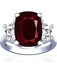 14K White Gold Cushion Cut Ruby Three Stone Ring