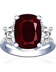 Platinum Cushion Cut Ruby Three Stone Ring
