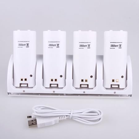 Wii Remote 4 Port Charging Dock Station+4x Battery Pack
