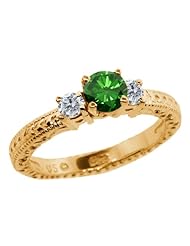 0.79 Ct Round Green and G/H Diamond 14K Yellow Gold 3-Stone Ring