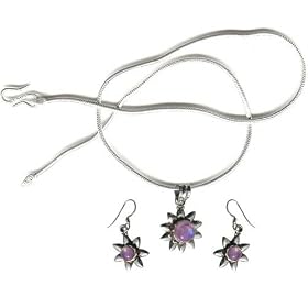 Pendant and Earrings Set Sterling Silver Amethyst Jewelry (gpers030) by