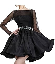Bateau Neck Long Sleeves Taffeta/Tulle Open-Back  Short Evening Dress/Prom Dress  With Rhinestones