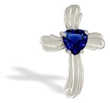 14K White Gold Heart Created Sapphire Cross Pendant