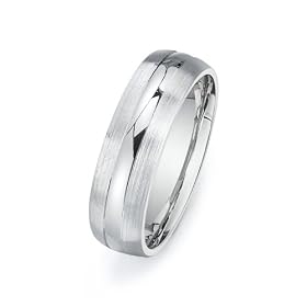 14ct White Gold Custom Made 6.5 mm Comfort Fit Dome Wedding Band, w/ Brushed Satin Edges & Polished Center, size N