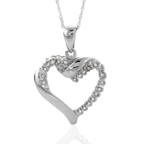 10k White Gold Diamond Heart Pendant (1/10 cttw, I-J Color, I2-I3 Clarity), 18