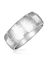 Sterling Silver Thick Hammered Bangle with Rhodium Plating