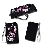 sw-mobile-shop Handy Tasche RV Etui Hülle in schwarz mit Blumenmuster in pink/weiß Design S14 f. Sony Ericsson – Xperia Neo / Xperia Ray / Xperia Arc / Xperia Mini / Xperia Mini Pro / Mix Walkman / txt Pro / txt