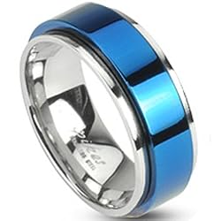 Spikes 316L Stainless Steel Electric Blue ip Spinning Center Ring