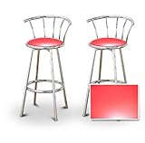 Set of 2 Metal Swivel Barstools (29" Chrome) (Red Vinyl)
