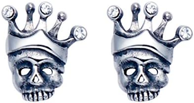 Stainless Steel Jester Stud Earrings with White Crystal Stones