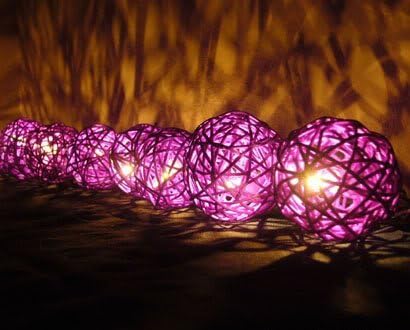 Thai Purple Rattan Ball Patio Party String Lights (20/set)