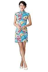 Cotton/Linen General Print Mandarin Collar Mini Dress 