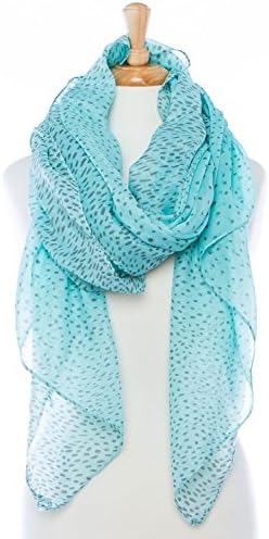 Women's Rice Dots, Dapper Dot Print Chiffon scarf, Voile Printed Scarf - Blue