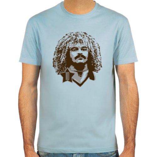 T-Shirt Carlos Valderrama ::: Farbauswahl: skyblue, sand oder weiß ::: Größen: S-XL ::: Fußball-Kult