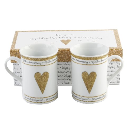 Beautiful Set of Golden Wedding 50th Anniversary mugs - Make An