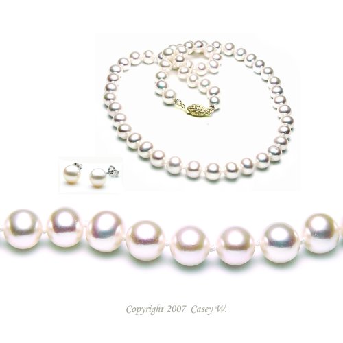 Childrens Toyshop  Jewelry : Cultured 18 Inches 1-Strand 7-8mm White Pearl Necklace & 7-7.5mm White Pearl Earrings with Silver Mount