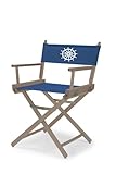 Telescope Casual Heritage Dining Height Director Chair, Rustic Grey Finish with Marine Blue and White Motif Cover