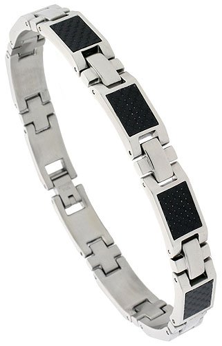 8 1 2 Gent's Surgical Steel Carbon Fiber Bracelet 3 8 wide