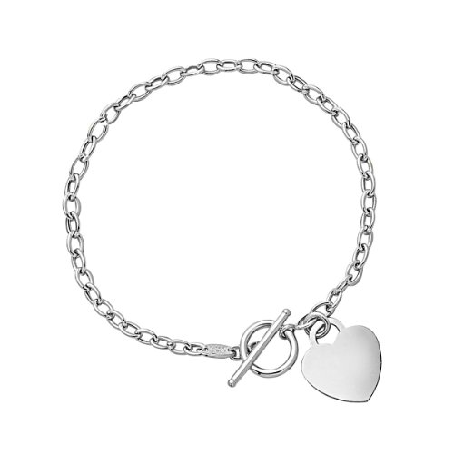 14K White Gold Link Bracelet With Dangling Heart