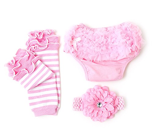 Ema Jane - Baby Leg Warmers (Stripes - Pink and White Cupcake Ruffle)