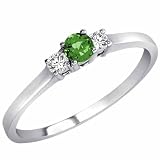Sterling Silver Round 3 Stone Emerald and Diamond Ring (0.25 ctw)
