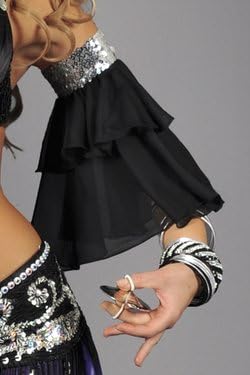 Bracelet or Cuff of Sequins and Floaty Layers (Silver Sequins and Black Material)