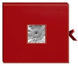 Pioneer 12 Inch by 12 Inch 3-Ring Leatherette Inset Frame and Ribbon Closure Memory Book, Red