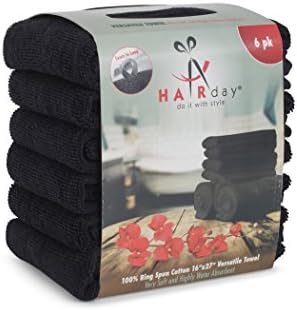 Hairday Salon Towels * 6 Pack * 100% Soft Ringspun Cotton * 16x27 Inch Versatile Towel * Highly Durable * Sewn In Loop